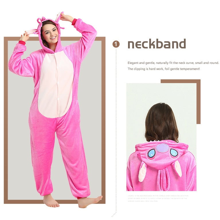 TBWYF Onesie Costumes One Piece Pajama Unisex Union Suits Animal Costume Pink Stitch M[156CM-165CM] - Walmart.com